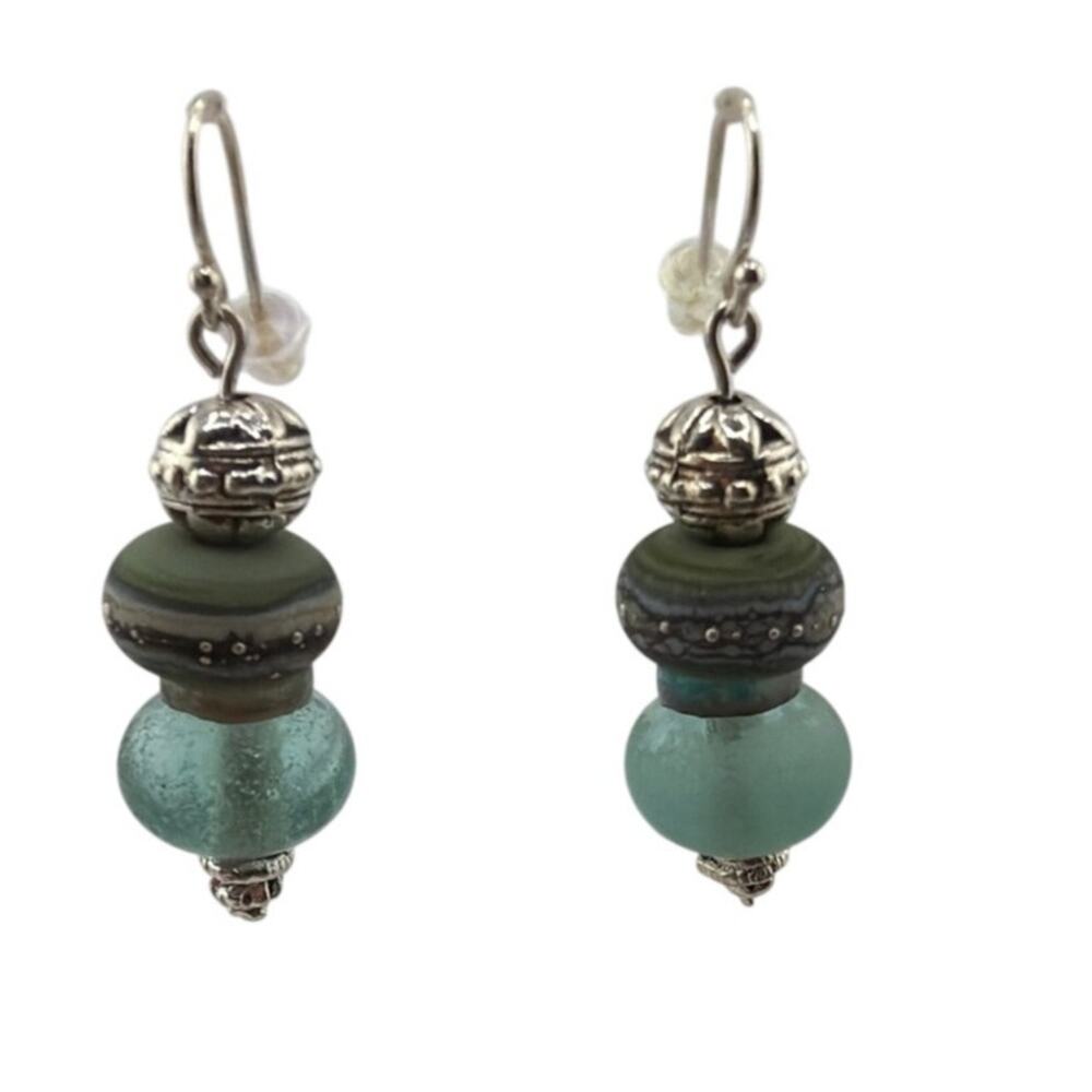 New Artisan Lampwork Ancient Roman Glass and Mother of Pearl Dangle Earrings